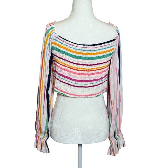 Eloquii Elements Womens Striped Smocked Puff Sleeve Top Sz XL Boho Peasant Beach - Picture 12 of 13